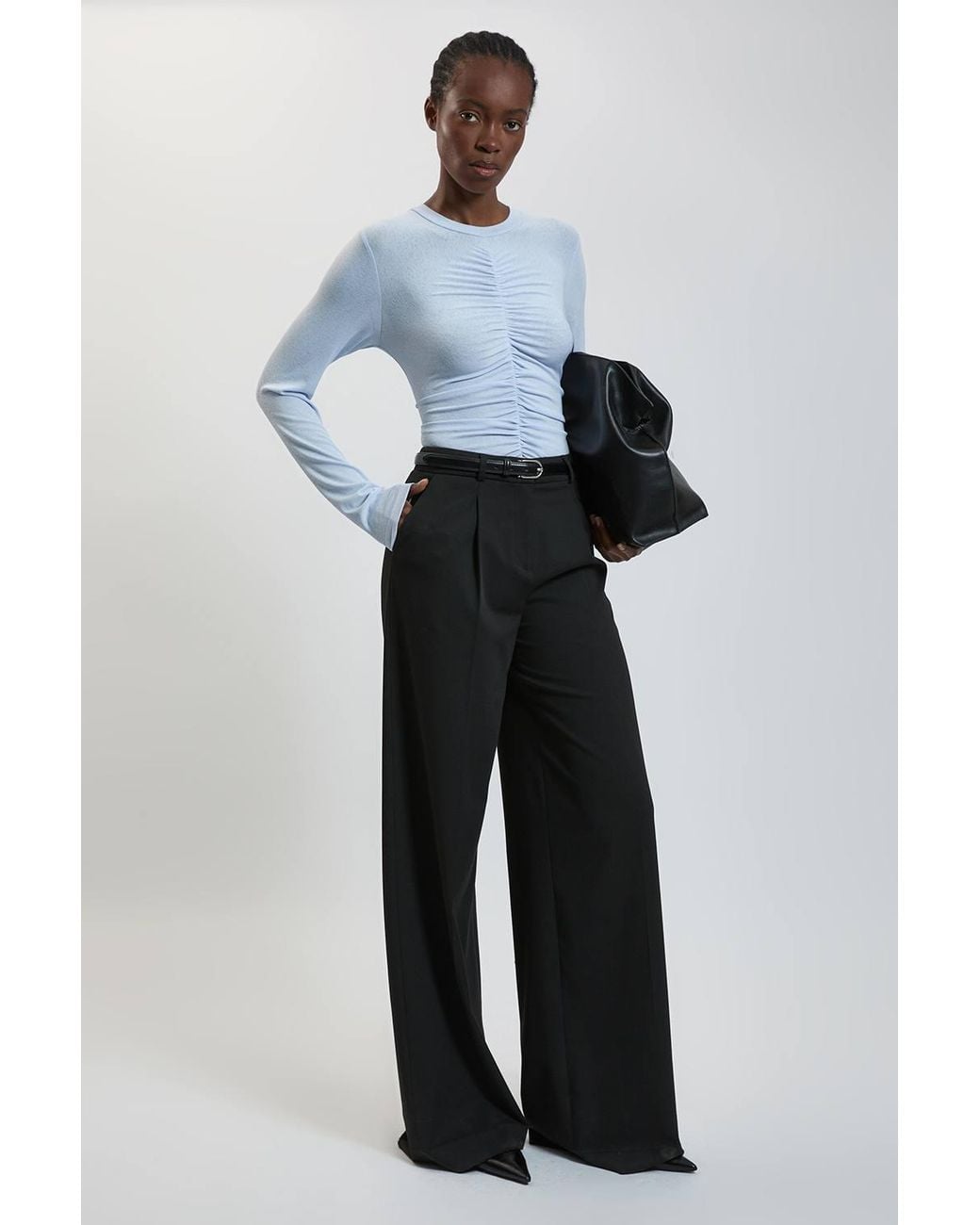 Karen Millen Blue Crepe Jersey Ruche Front Top