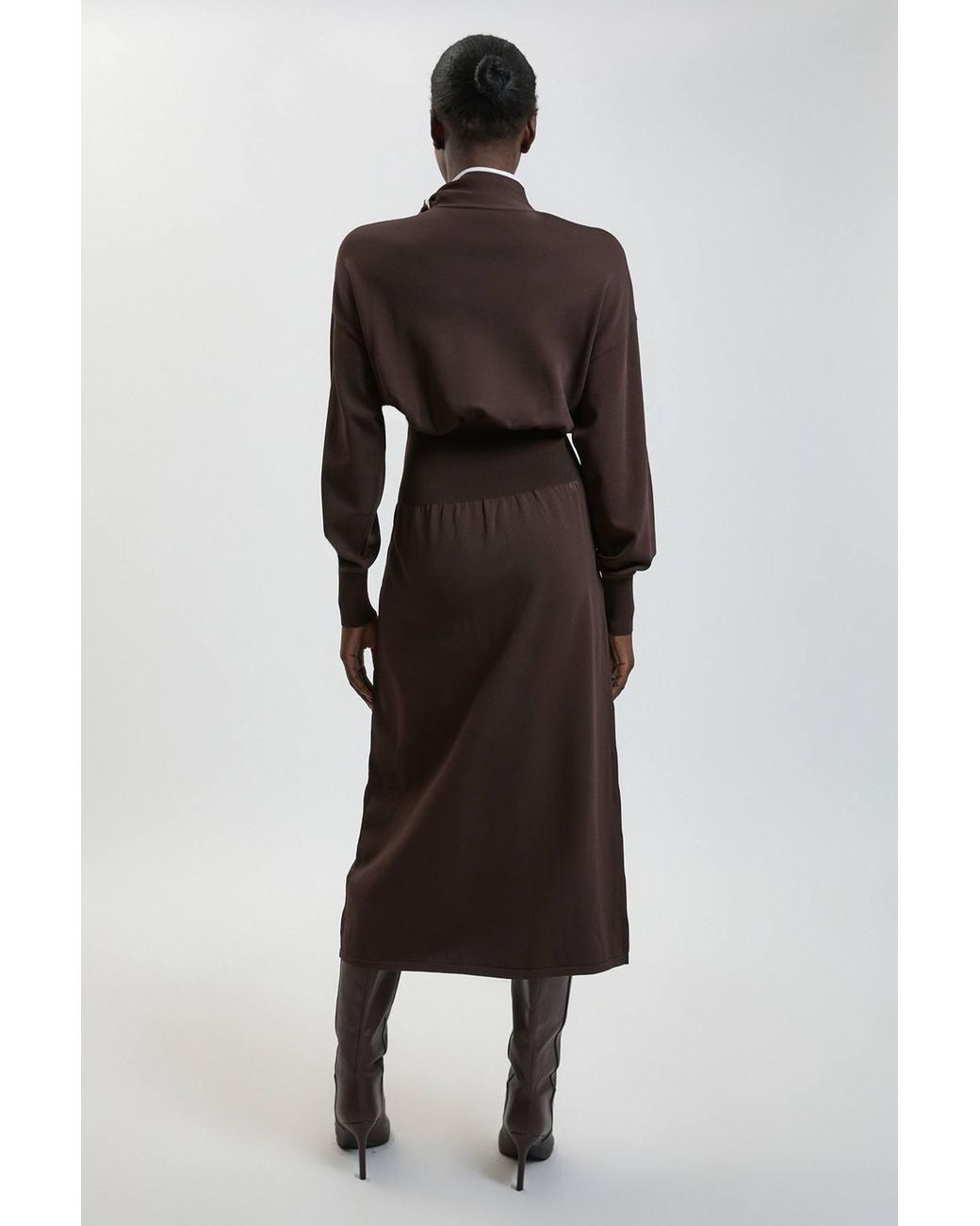 Karen Millen Brown Knitted Neck Tie Detail Midi Dress
