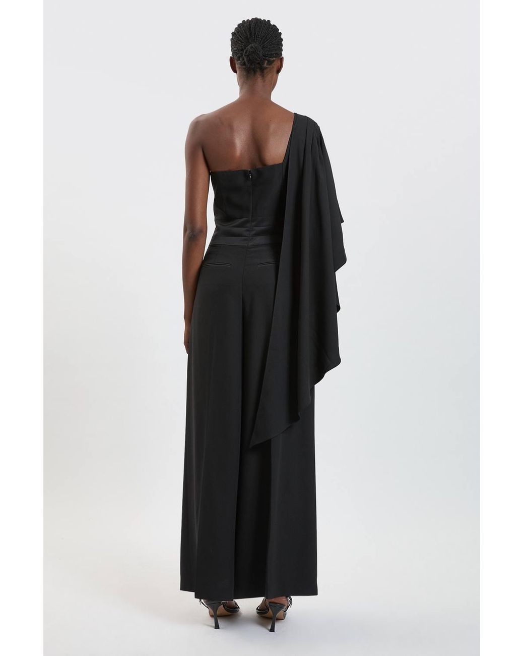 Karen Millen Black Satin Back Crepe Tailored Jumpsuit