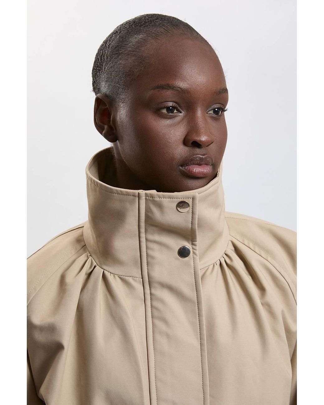 Karen Millen Natural Trench Check Mix Funnel Neck Jacket