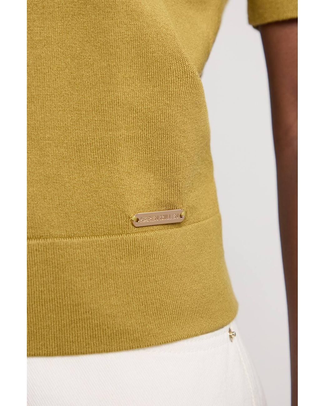 Karen Millen Yellow Forever Viscose Blend Knit Crew Neck Short Sleeve Top
