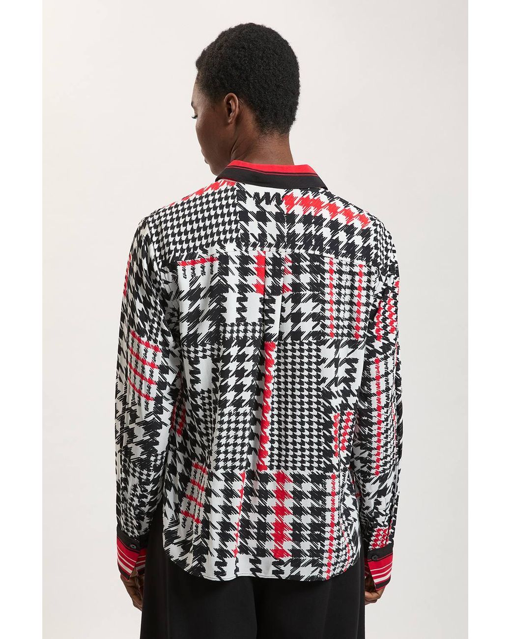 Karen Millen Red Dogtooth Print Viscose Woven Shirt