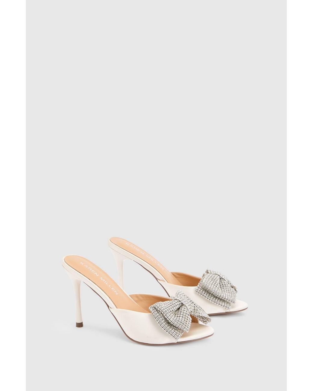 Karen Millen Natural Satin Bow Embellishment Peep Toe Mule