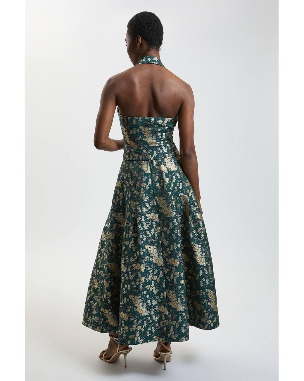 Karen Millen Green Jacquard Full Midi Skirt