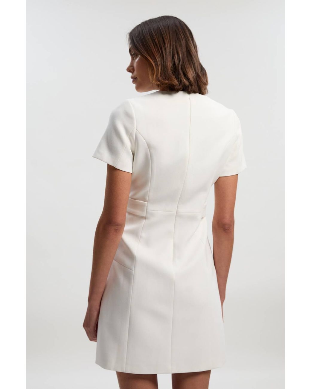 Karen Millen White Compact Stretch Essential Waist Tab Detail Tailored Mini Dress