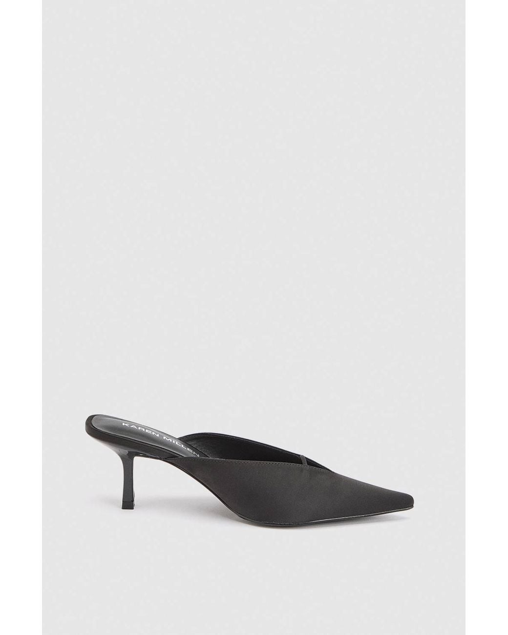 Karen Millen White Satin Closed Toe Heeled Mules