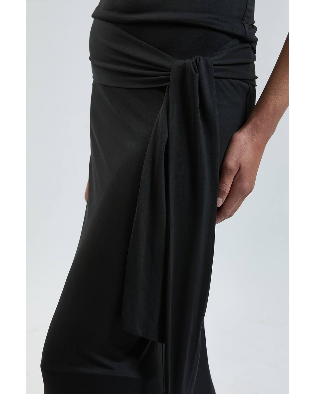 Karen Millen Black Viscose Jersey Tie Waist Midi Skirt
