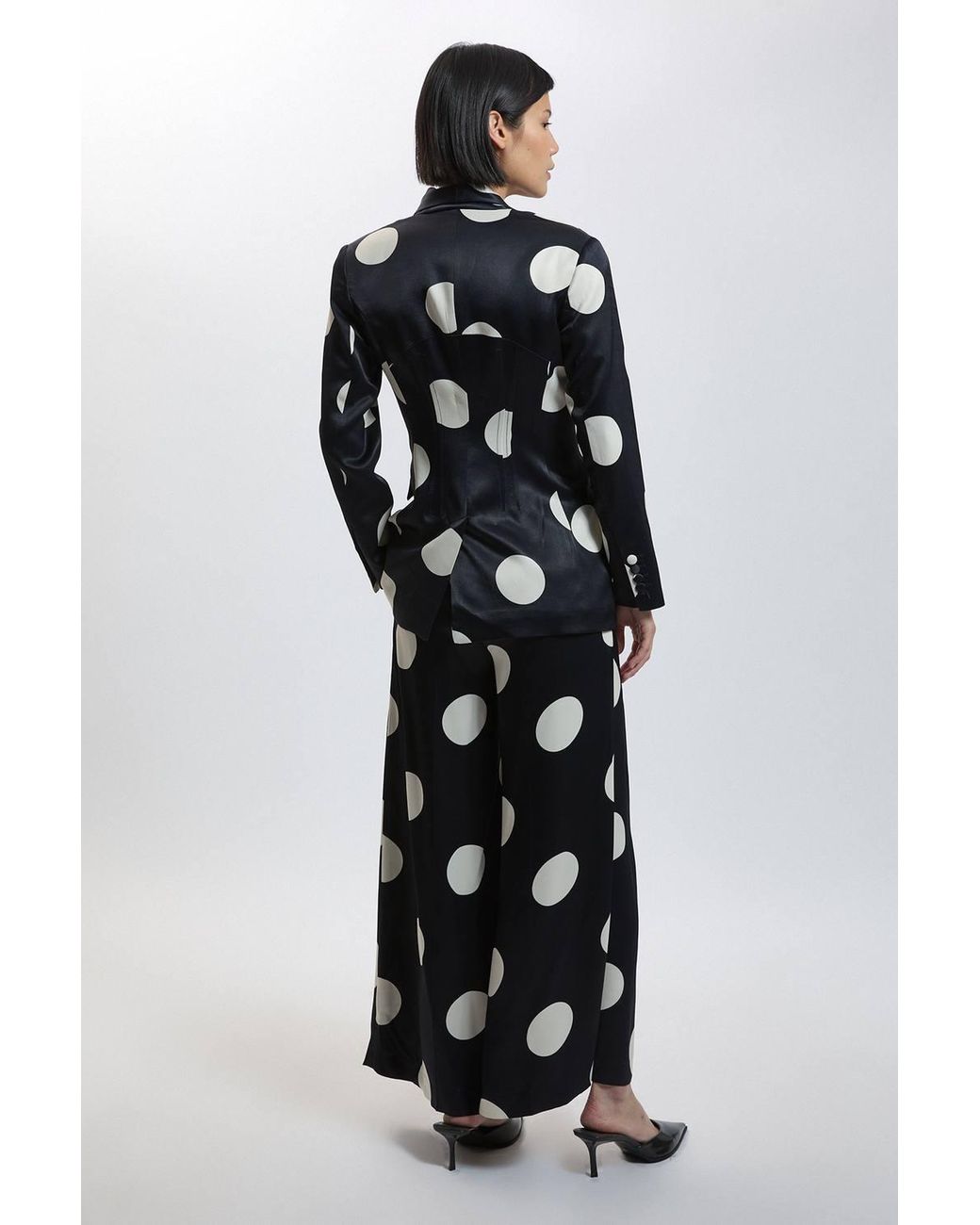 Karen Millen White Petite Tailored Satin Printed Polka Dot Trouser