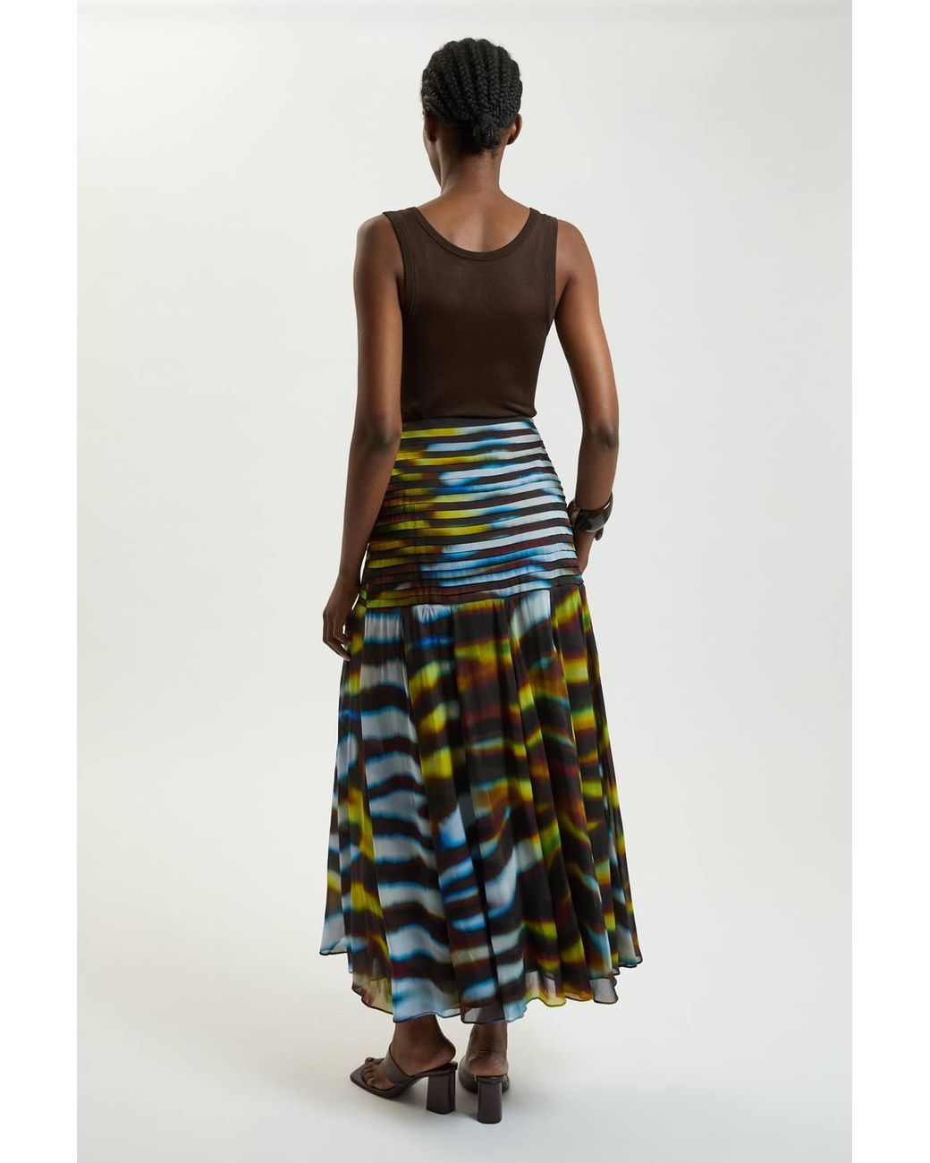 Karen Millen White Viscose Georgette Animal Print Drop Hem Woven Maxi Skirt