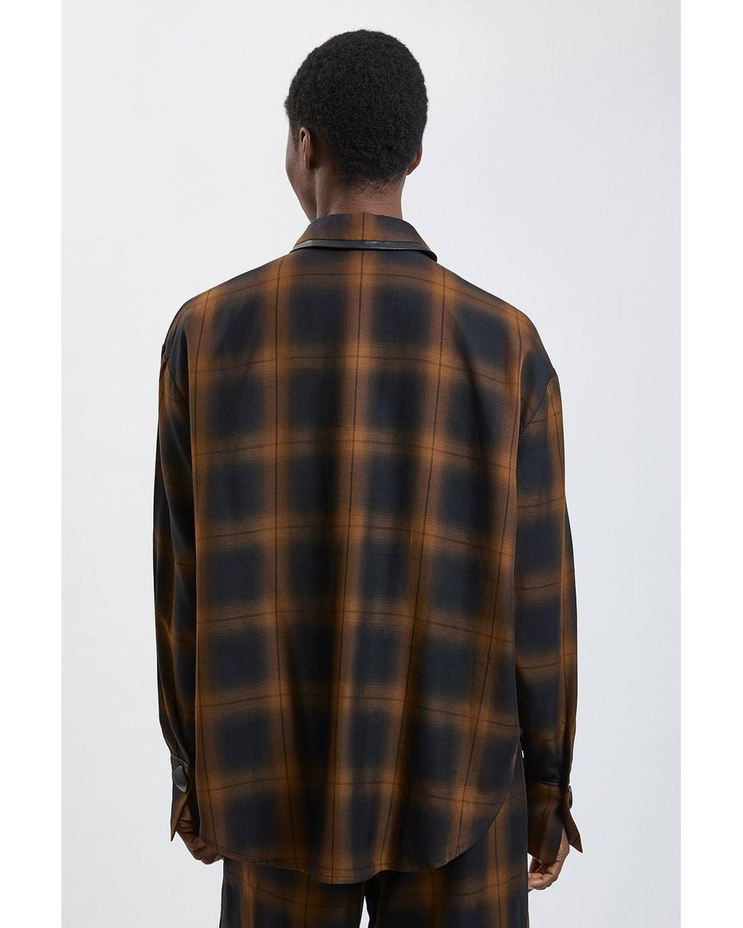 Karen Millen Black Check Pu Trim Detail Collared Shirt