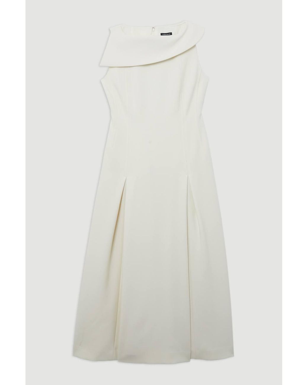 Karen Millen Natural Compact Stretch Asymmetric Neck Tailored Full Skirted Dress