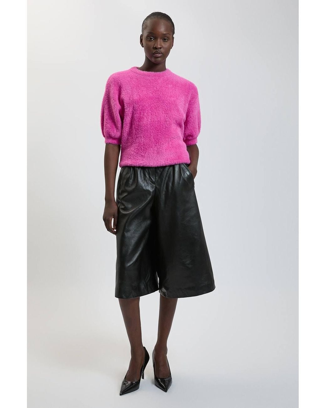 Karen Millen Pink Luxury Fluffy Short Sleeve Knit Jumper