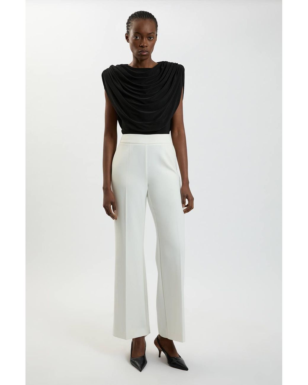 Karen Millen Black Cowl Neck Strong Shoulder Jersey Bodysuit