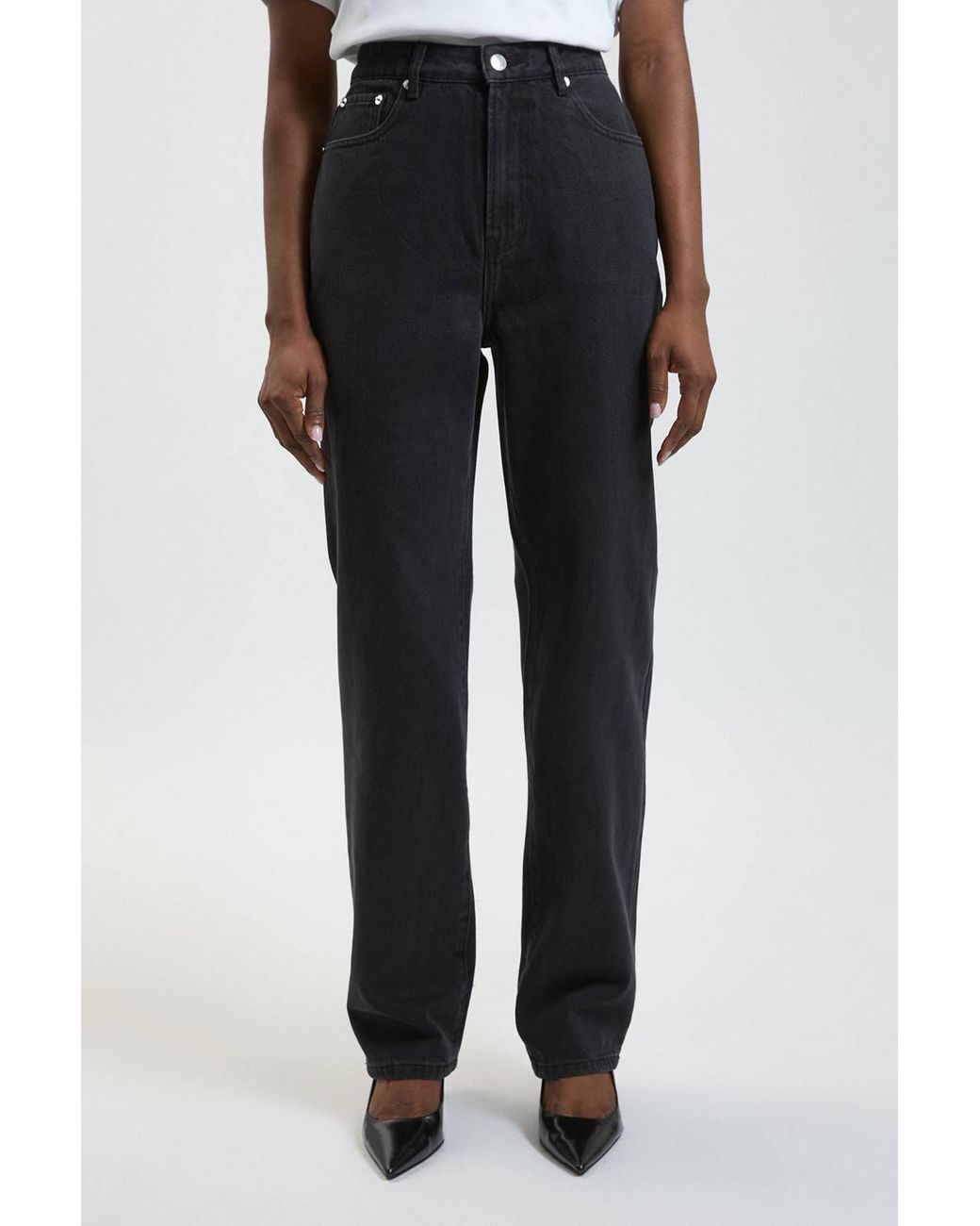 Karen Millen Black Rigid Denim High Rise Straight Leg Jeans