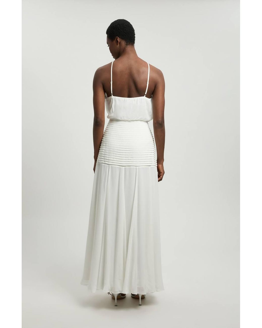 Karen Millen White Petite Viscose Georgette Drop Hem Woven Halter Neck Maxi Dress