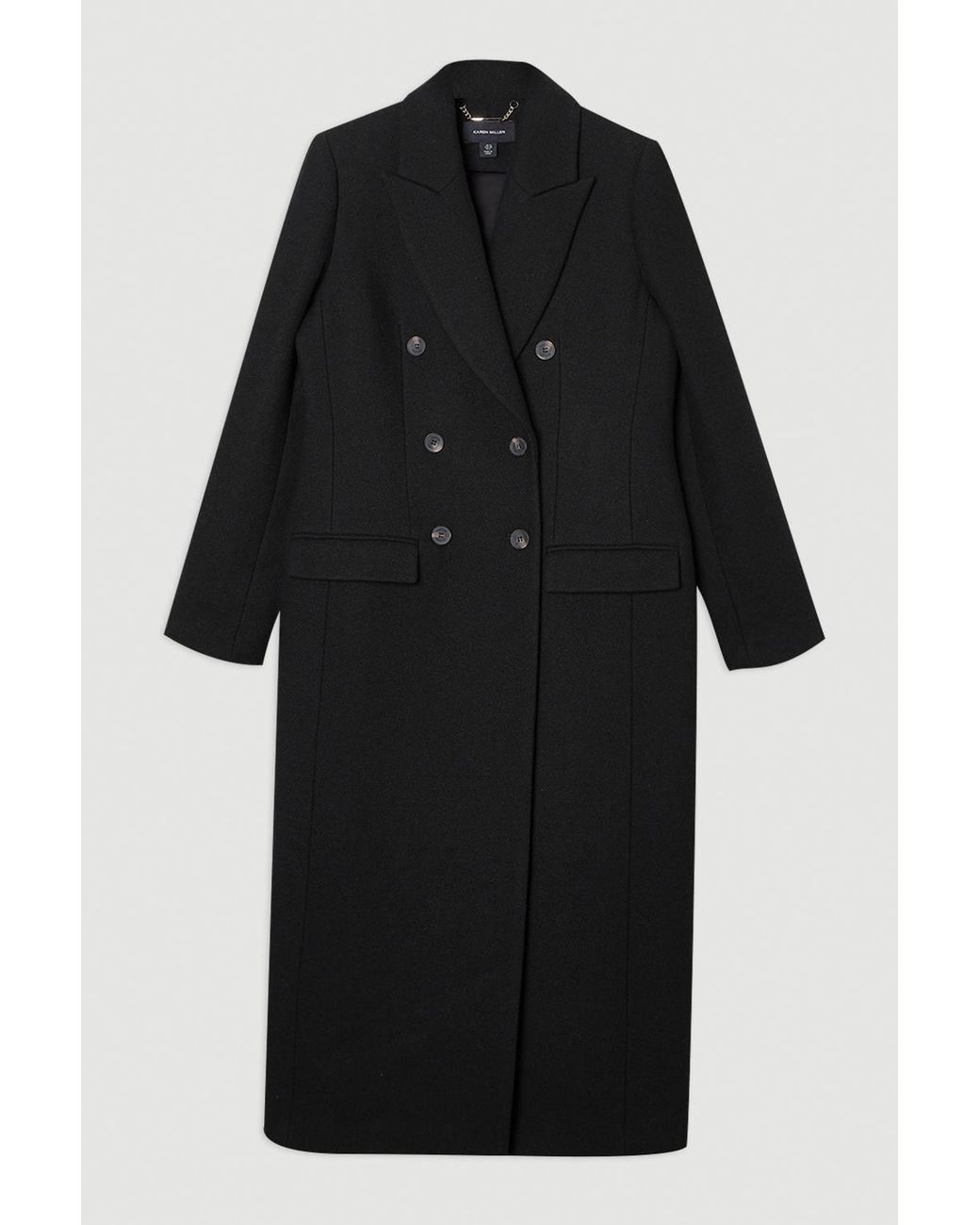 Karen Millen Black Forever Wool Double Breasted Tailored Midi Coat