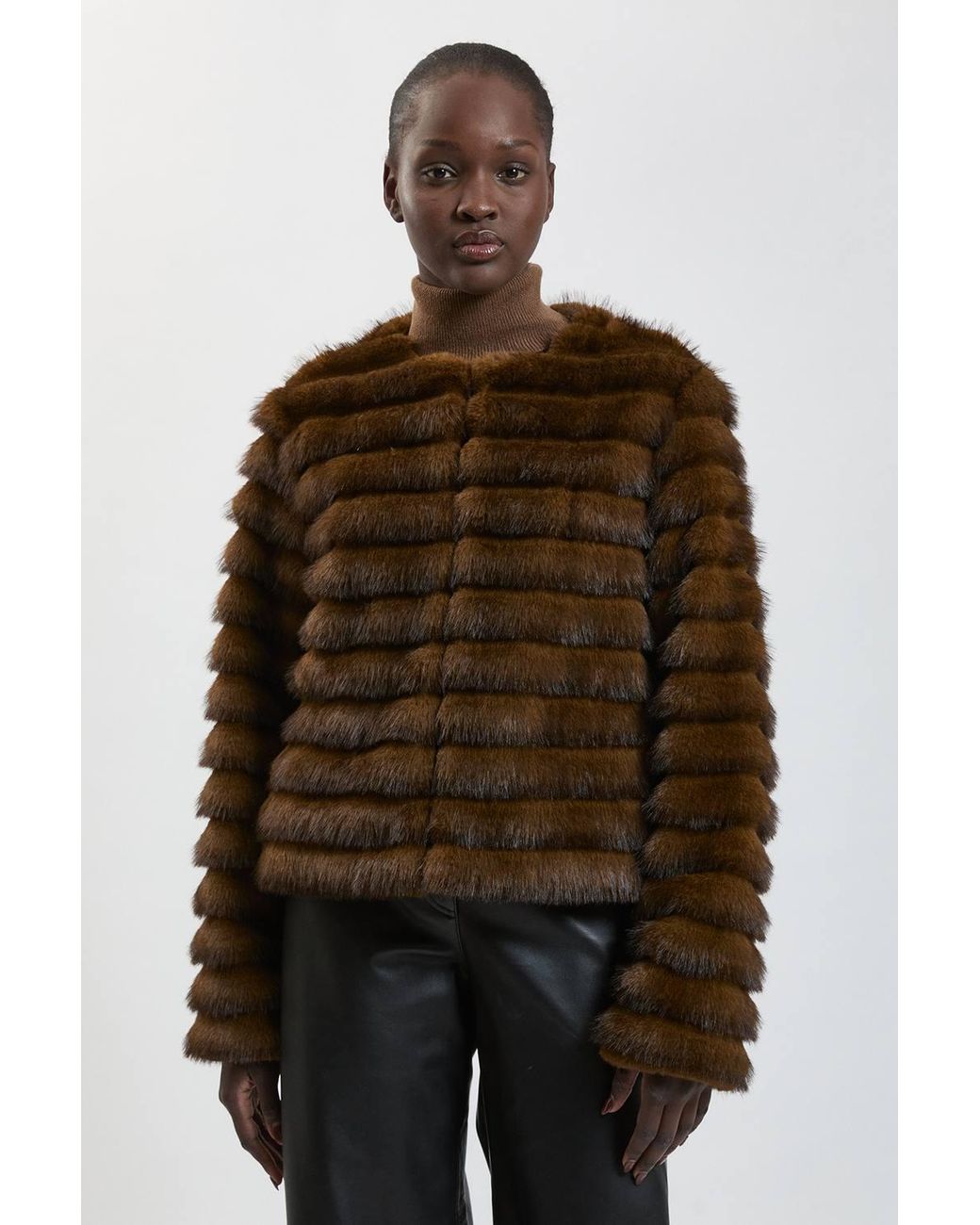 Karen Millen Black Faux Fur Panelled Long Sleeve Jacket
