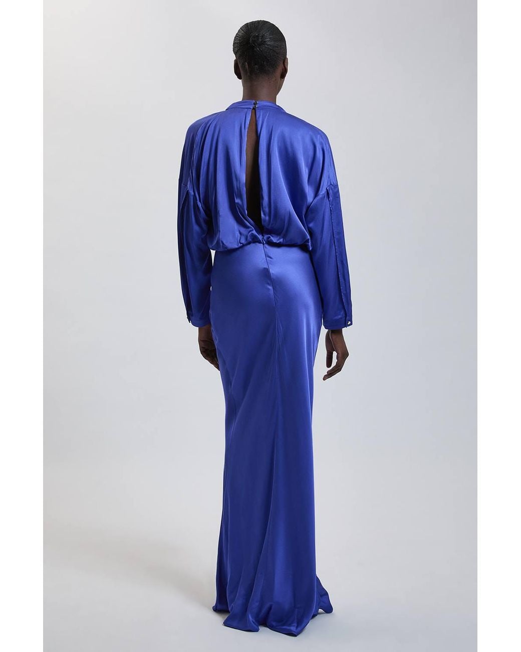 Karen Millen Blue Viscose Satin Cowl Neck Midi Dress