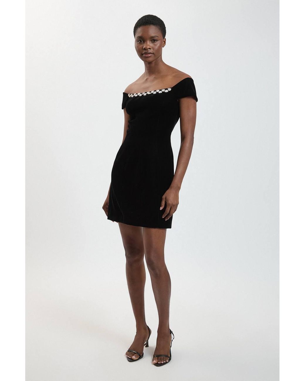 Karen Millen Black Embellished Trim Velvet Mini Dress