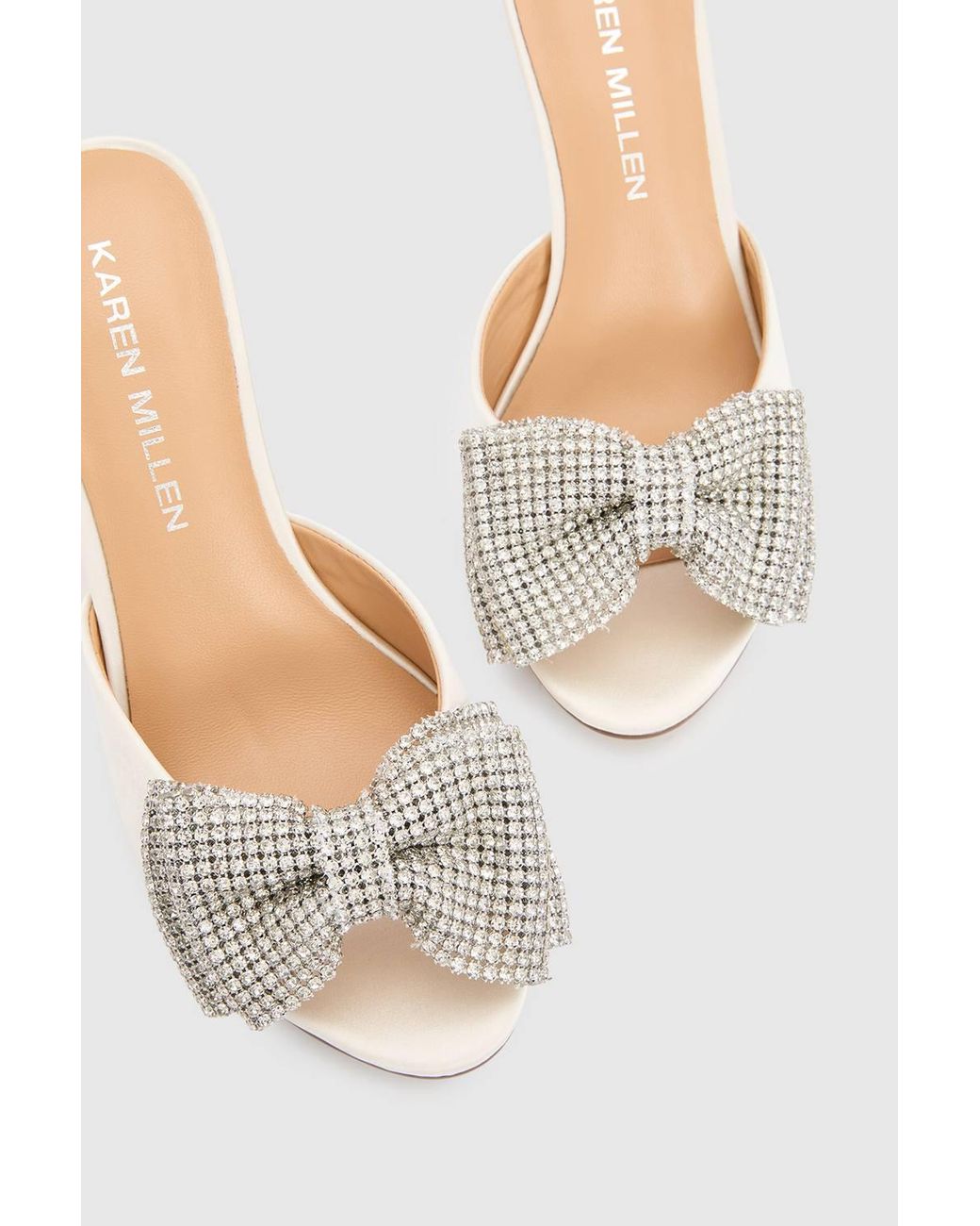 Karen Millen Natural Satin Bow Embellishment Peep Toe Mule
