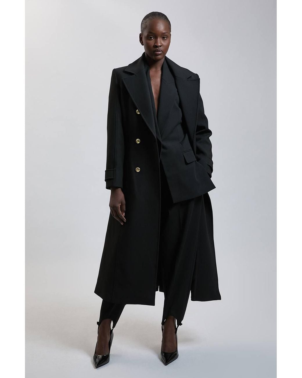 Karen Millen Black Tailored Compact Stretch Belted Maxi Coat