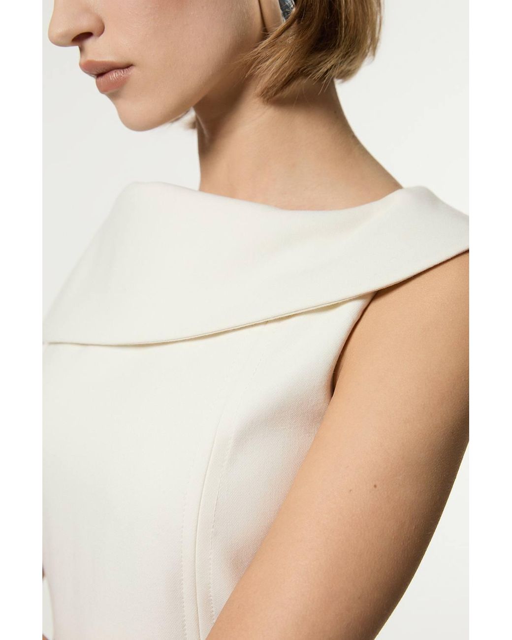 Karen Millen Natural Compact Stretch Asymmetric Neck Tailored Full Skirted Dress