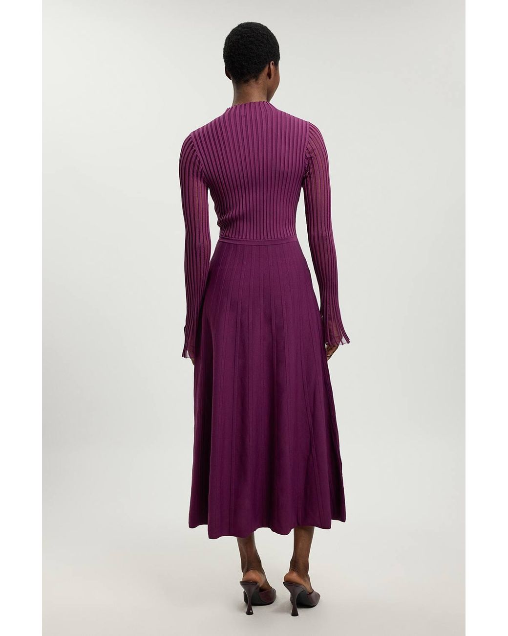 Karen Millen Purple Viscose Blend Filament Knit Midi Dress