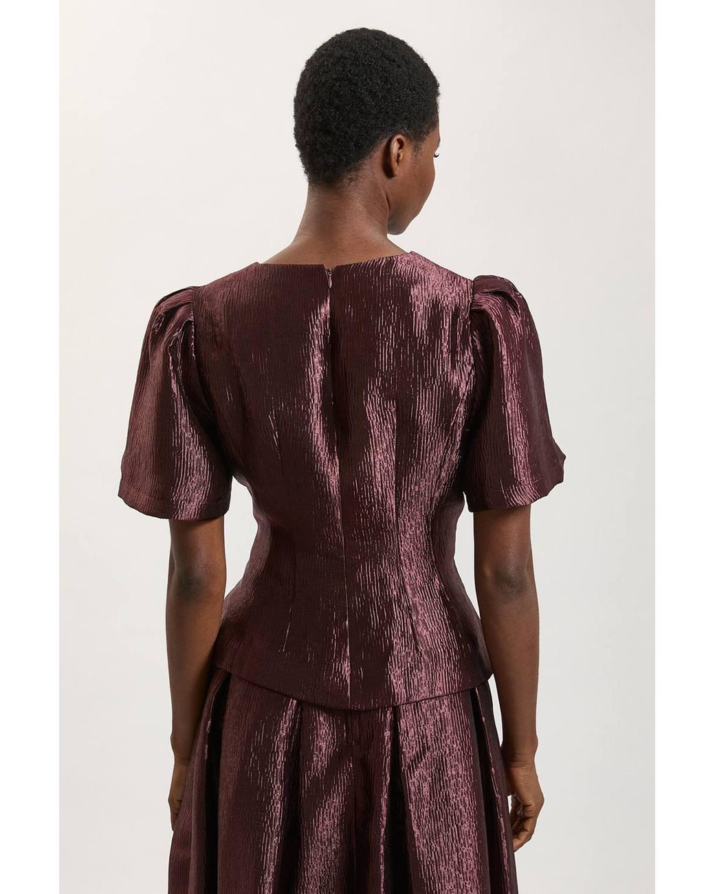 Karen Millen Metallic Textured Puff Sleeve Top