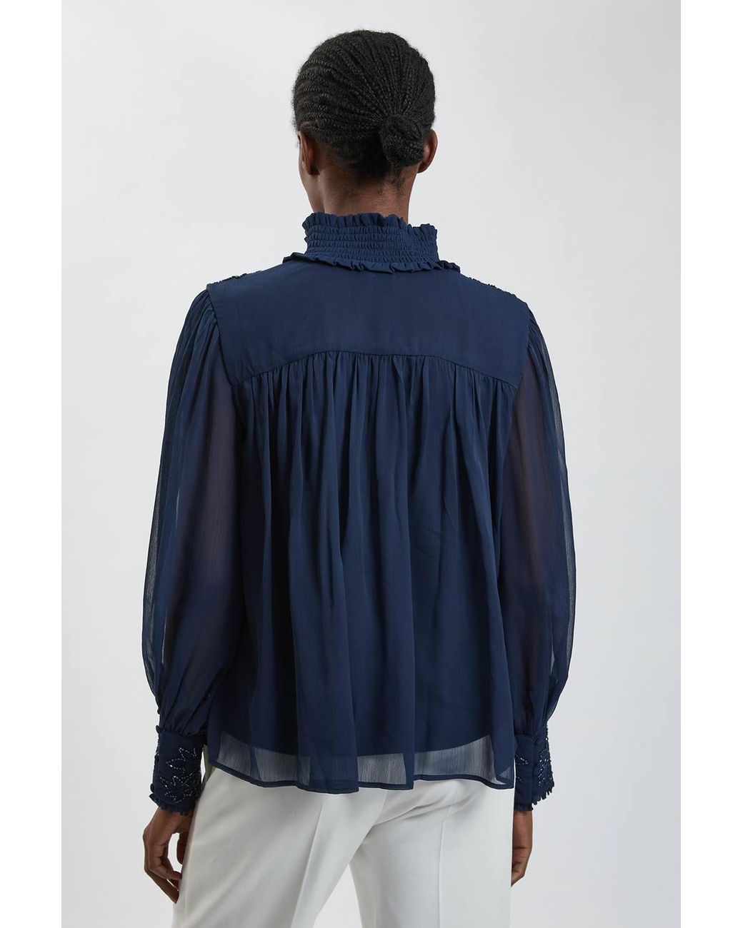 Karen Millen Blue Hand Embellished Georgette Blouse