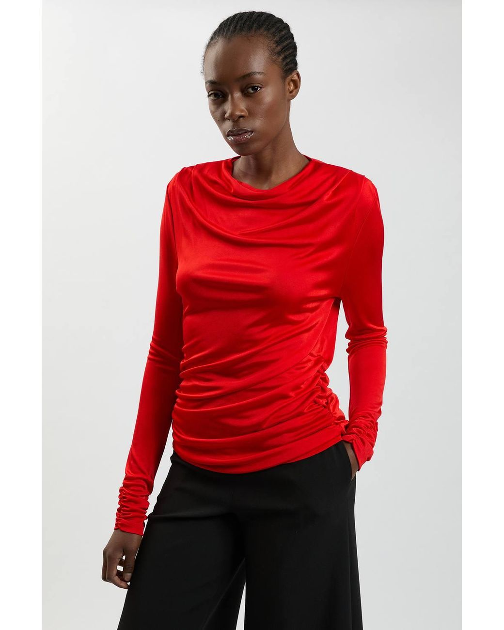 Karen Millen Red Cowl Viscose Crepe Neck Sleeveless Top