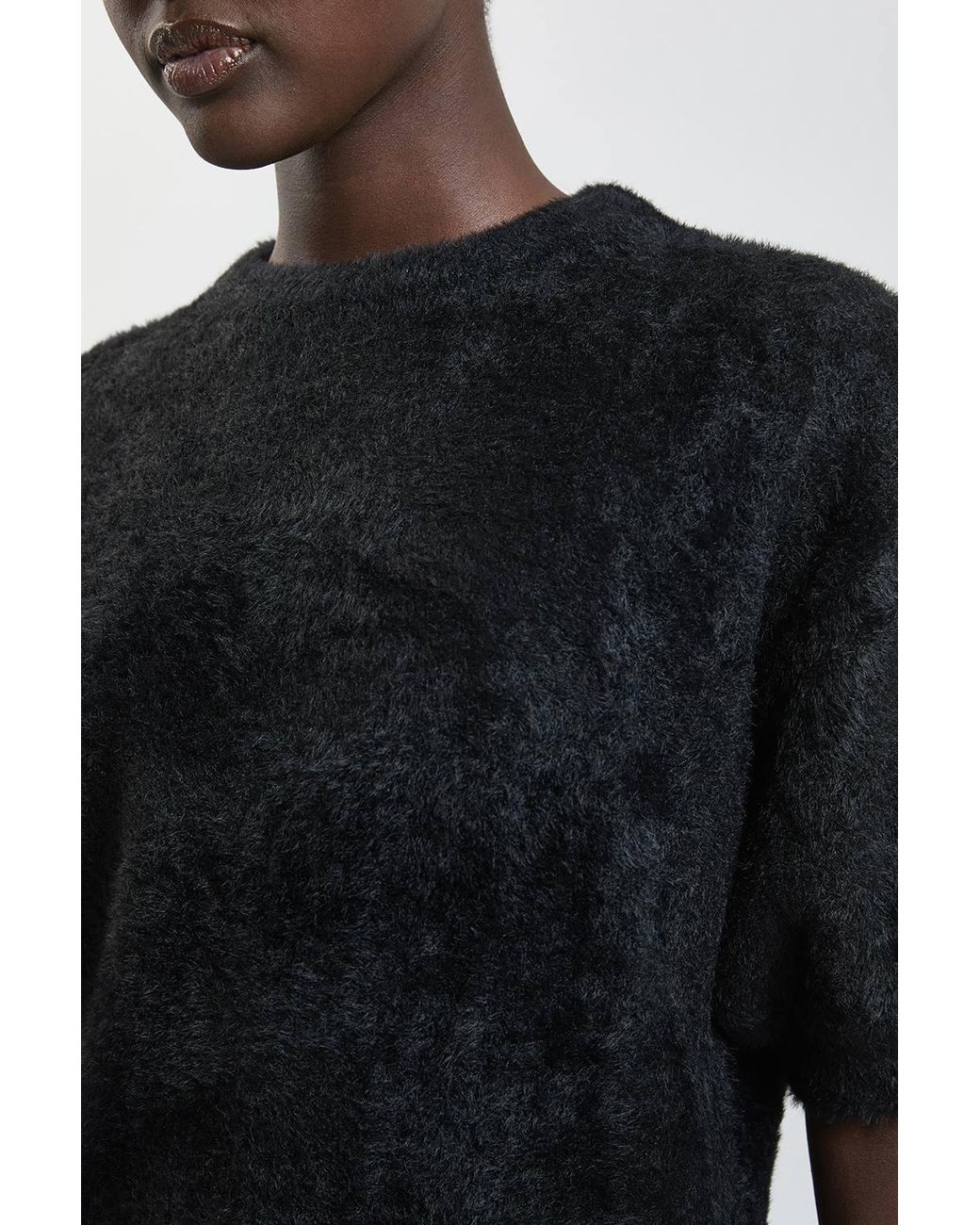 Karen Millen Black Luxury Fluffy Short Sleeve Knit Jumper