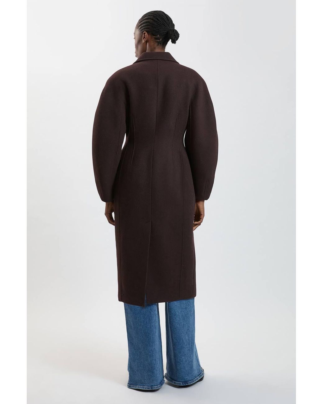 Karen Millen Blue Wool Rounded Sleeve Tailored Midi Coat