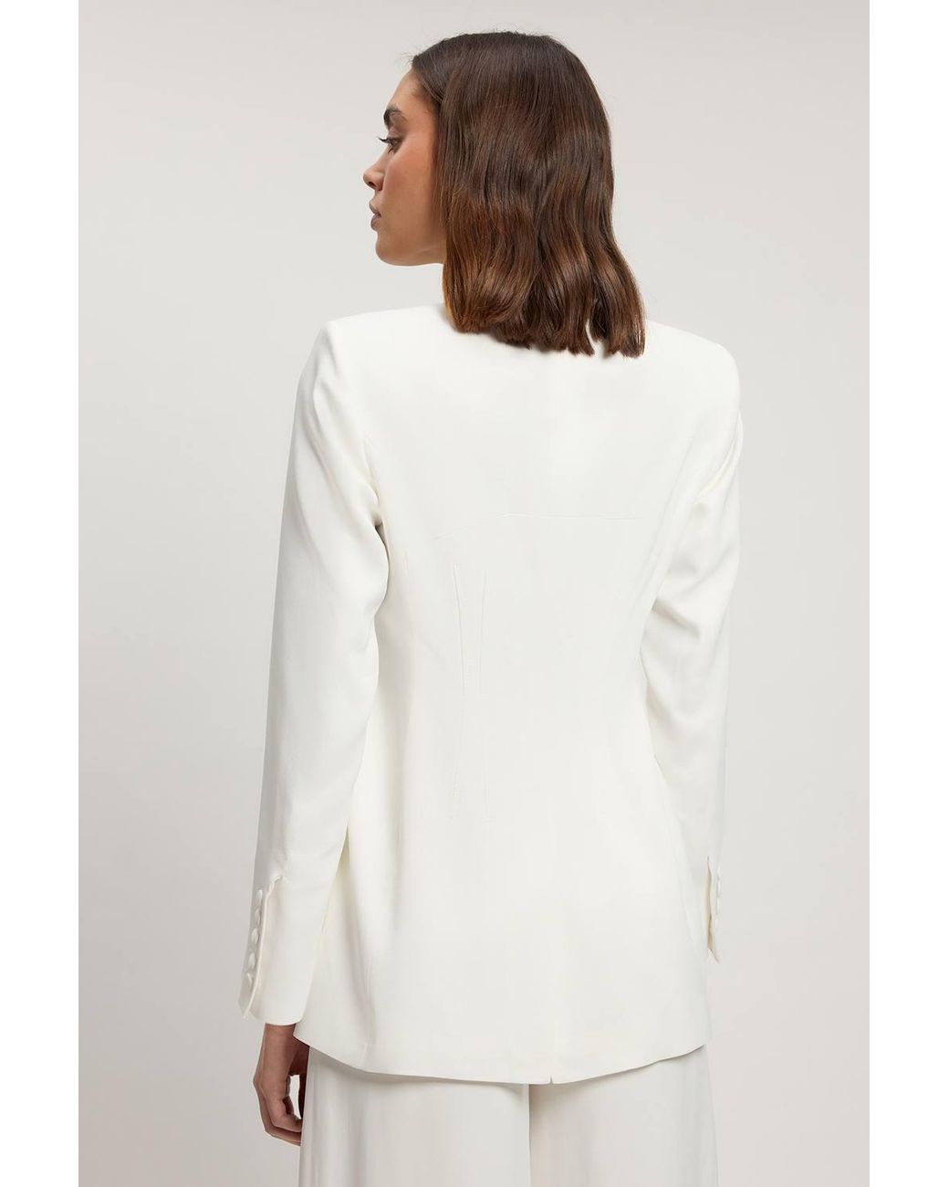 Karen Millen White Petite Structured Satin Tailored Blazer