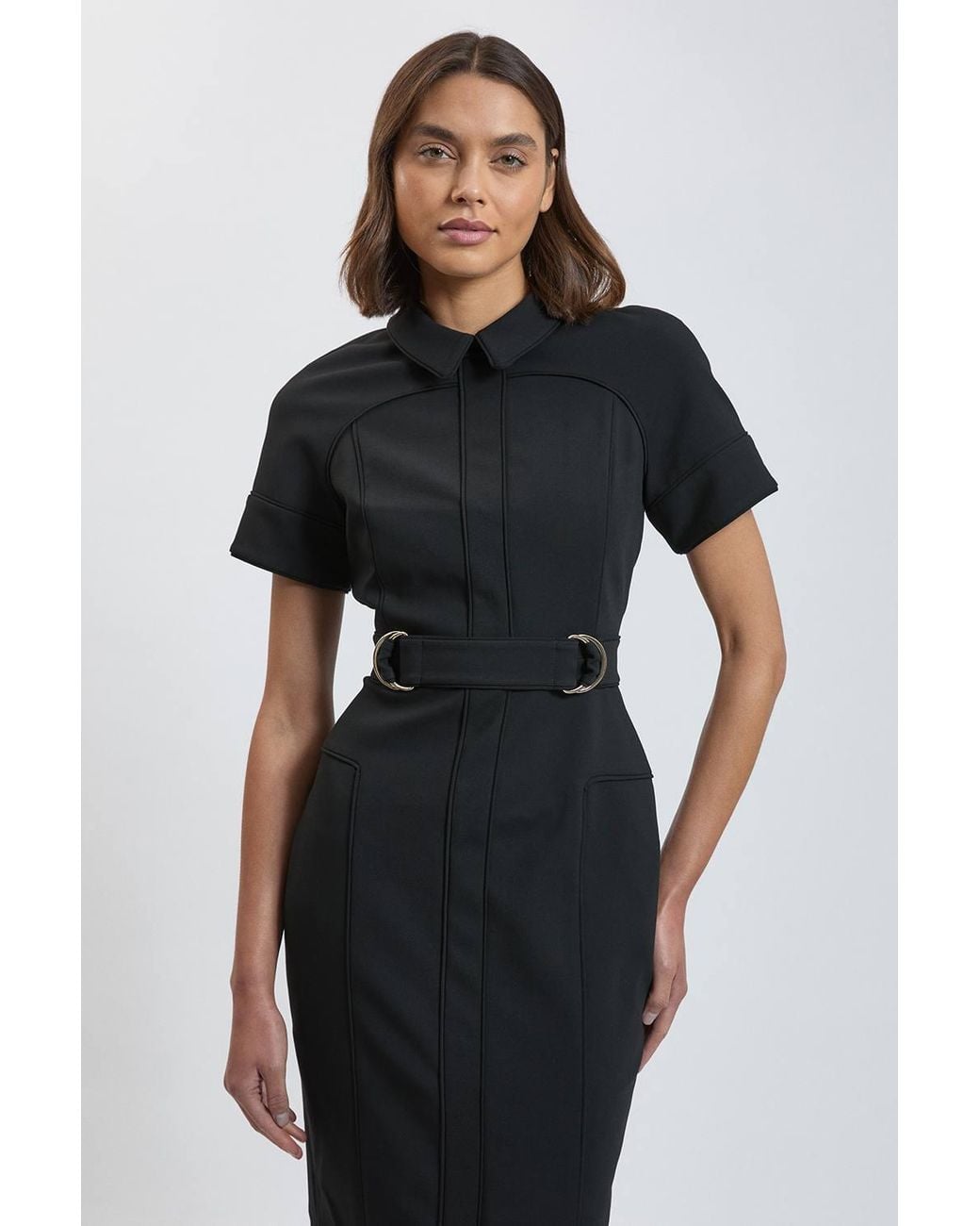 Karen Millen Black Compact Stretch Tailored Pencil Dress