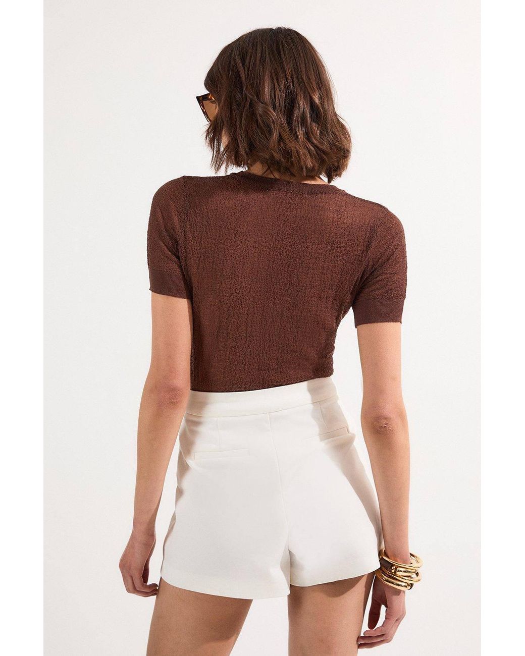 Karen Millen Natural Essential Cotton Techno Woven Shorts