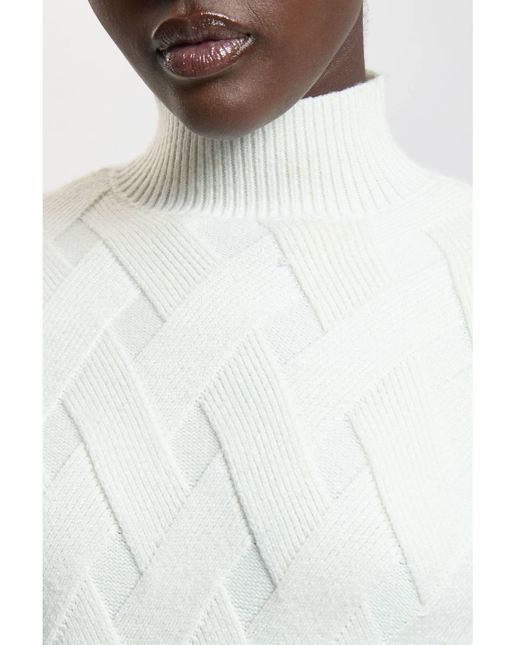 Karen Millen Natural Cable Knitted Funnel Neck Jumper