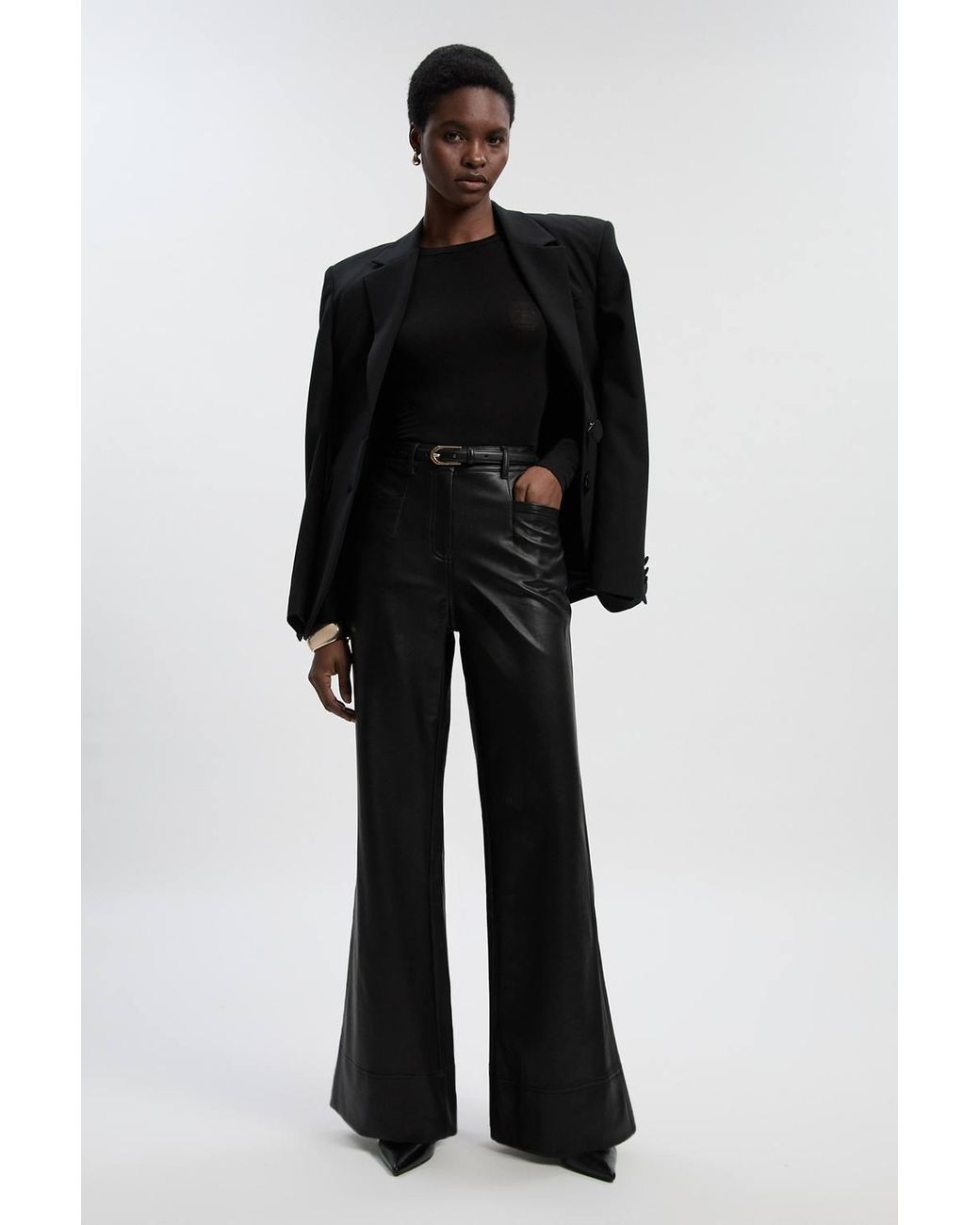 Karen Millen Black Faux Leather Tailored Kickflare Trouser