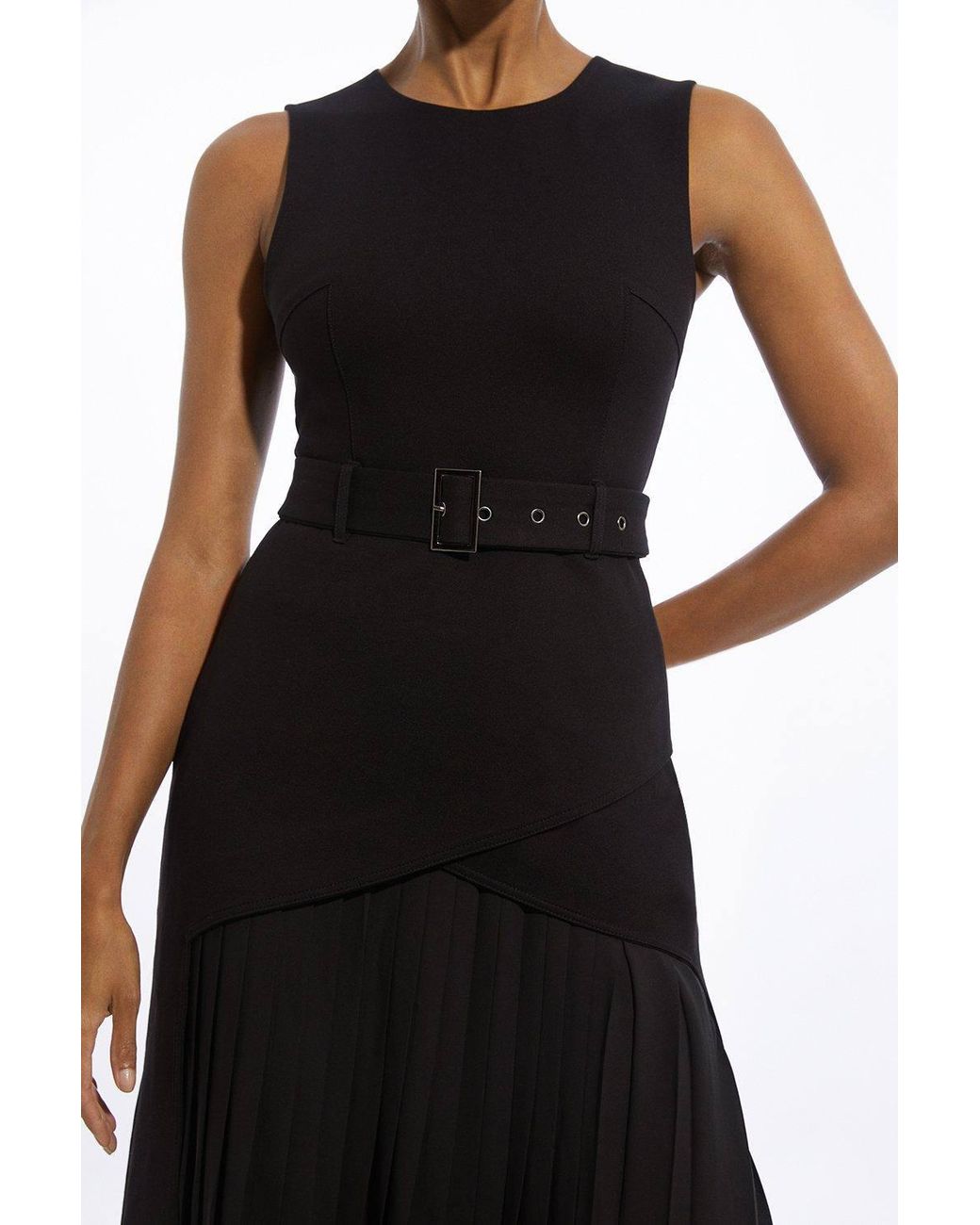 Karen Millen Black Wedding Guest Dresses Forever Ponte And Georgette Jersey Pleated Maxi Dress