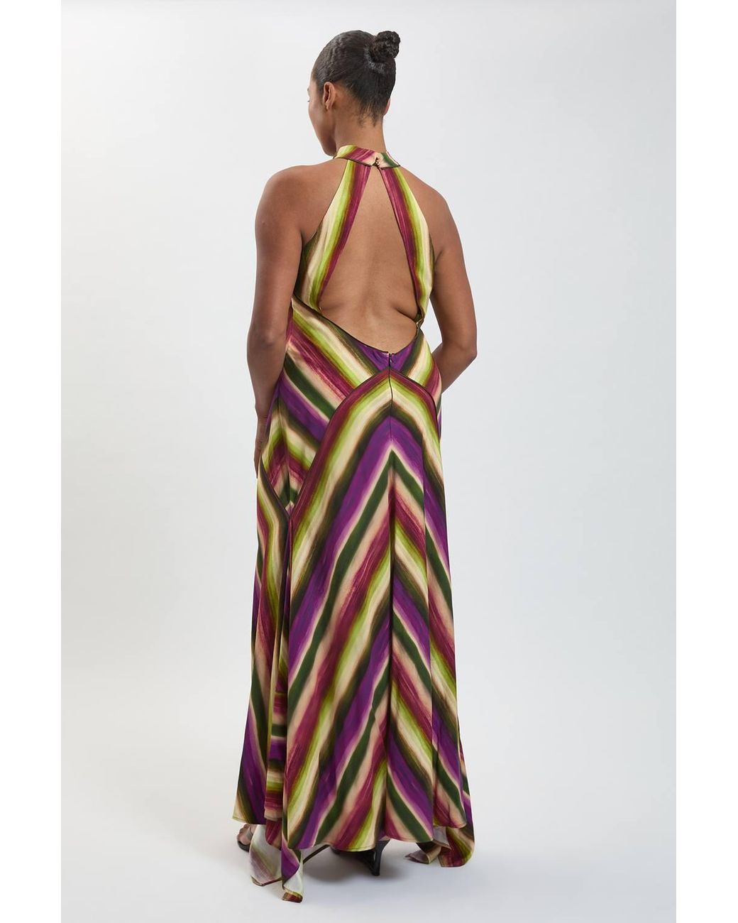 Karen Millen White Plus Size Multi Fluid Stripe Cotton Mix Woven Halter Dress