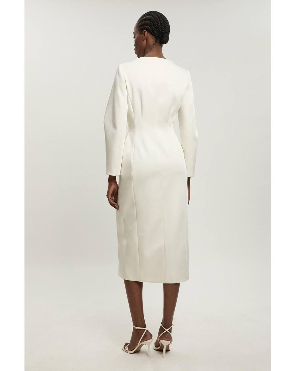 Karen Millen Natural Tailored Satin Button Through Midi Dress