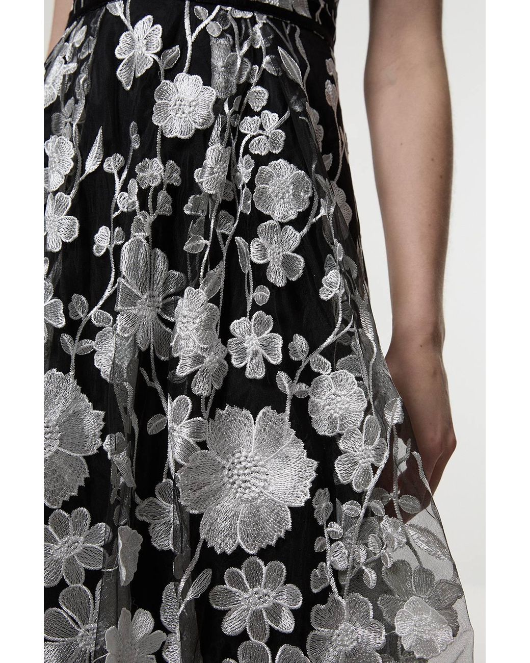 Karen Millen White Floral Applique Corset Detail Woven Midi Dress