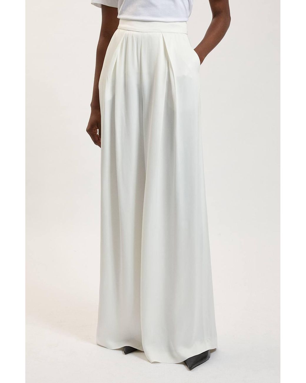 Karen Millen White Satin Viscose Woven Trousers