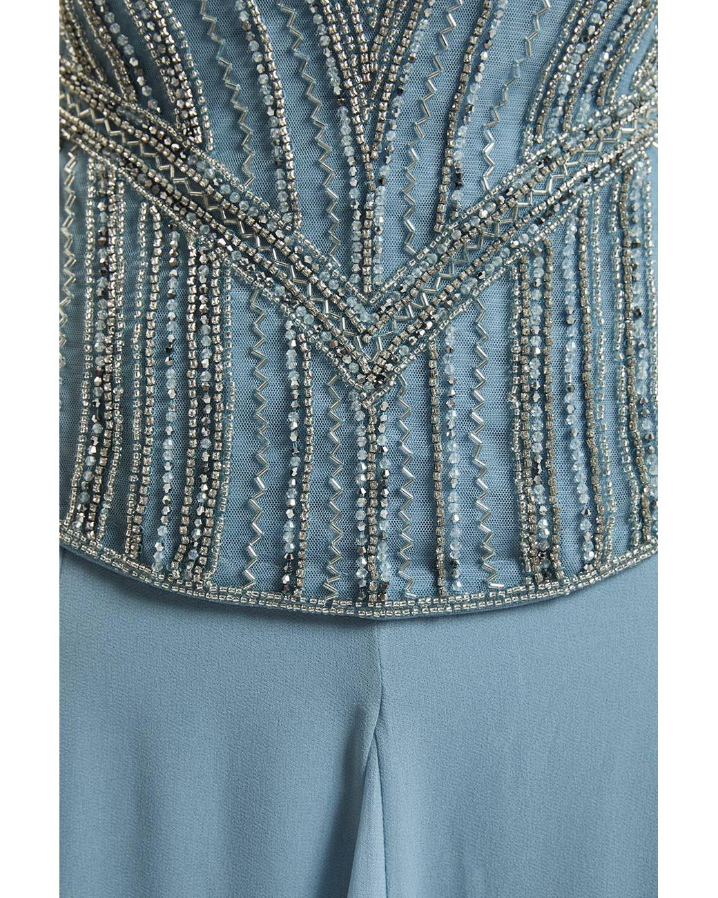 Karen Millen Blue Petite Crystal Corset Maxi Dress