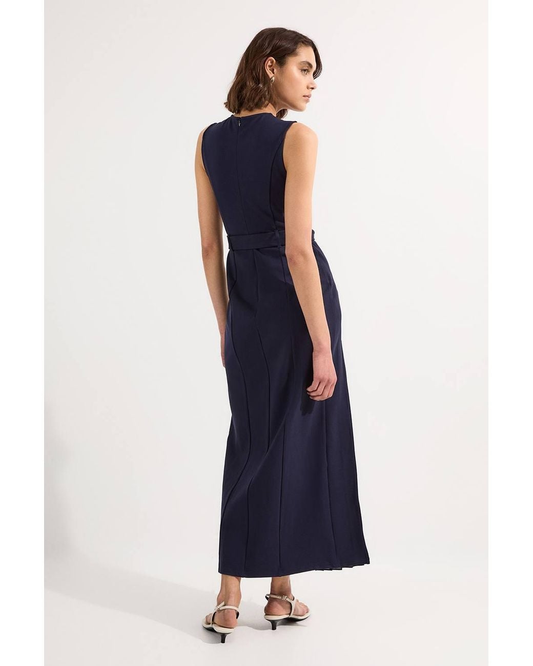 Karen Millen Blue Wedding Guest Dresses Forever Ponte And Georgette Jersey Pleated Maxi Dress