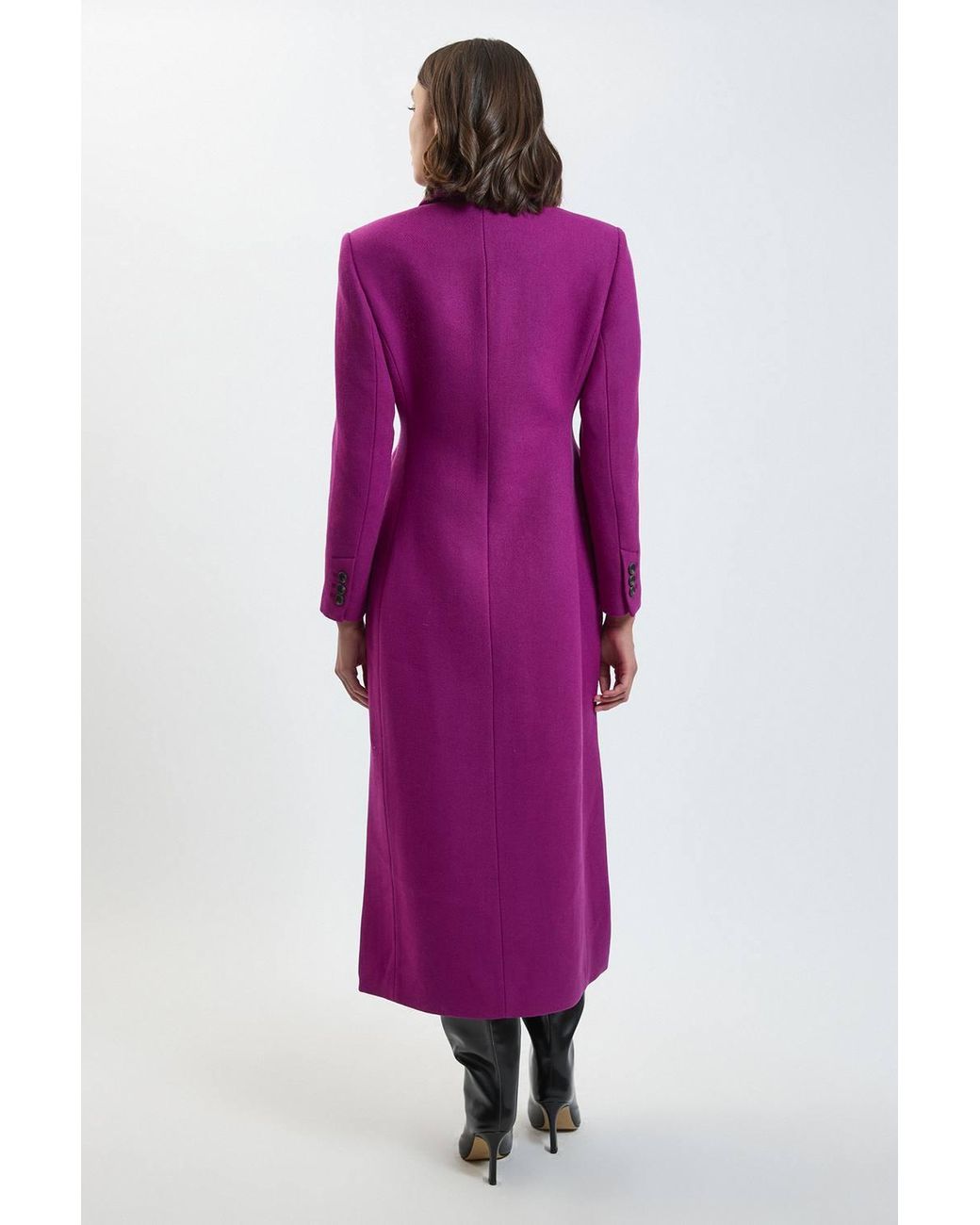 Karen Millen Purple Petite Wool Double Breasted Tailored Maxi Coat
