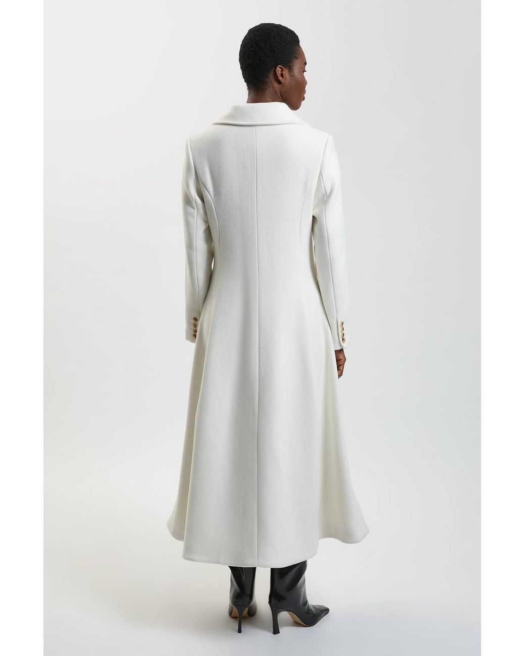 Karen Millen White Wool Tailored Flared Skirt Midi Coat