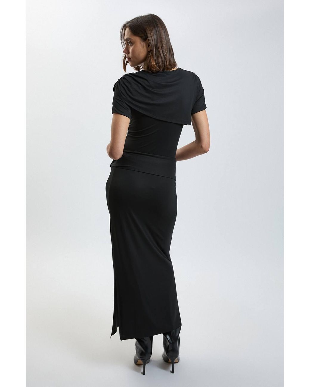 Karen Millen Black Viscose Jersey Tie Waist Midi Skirt