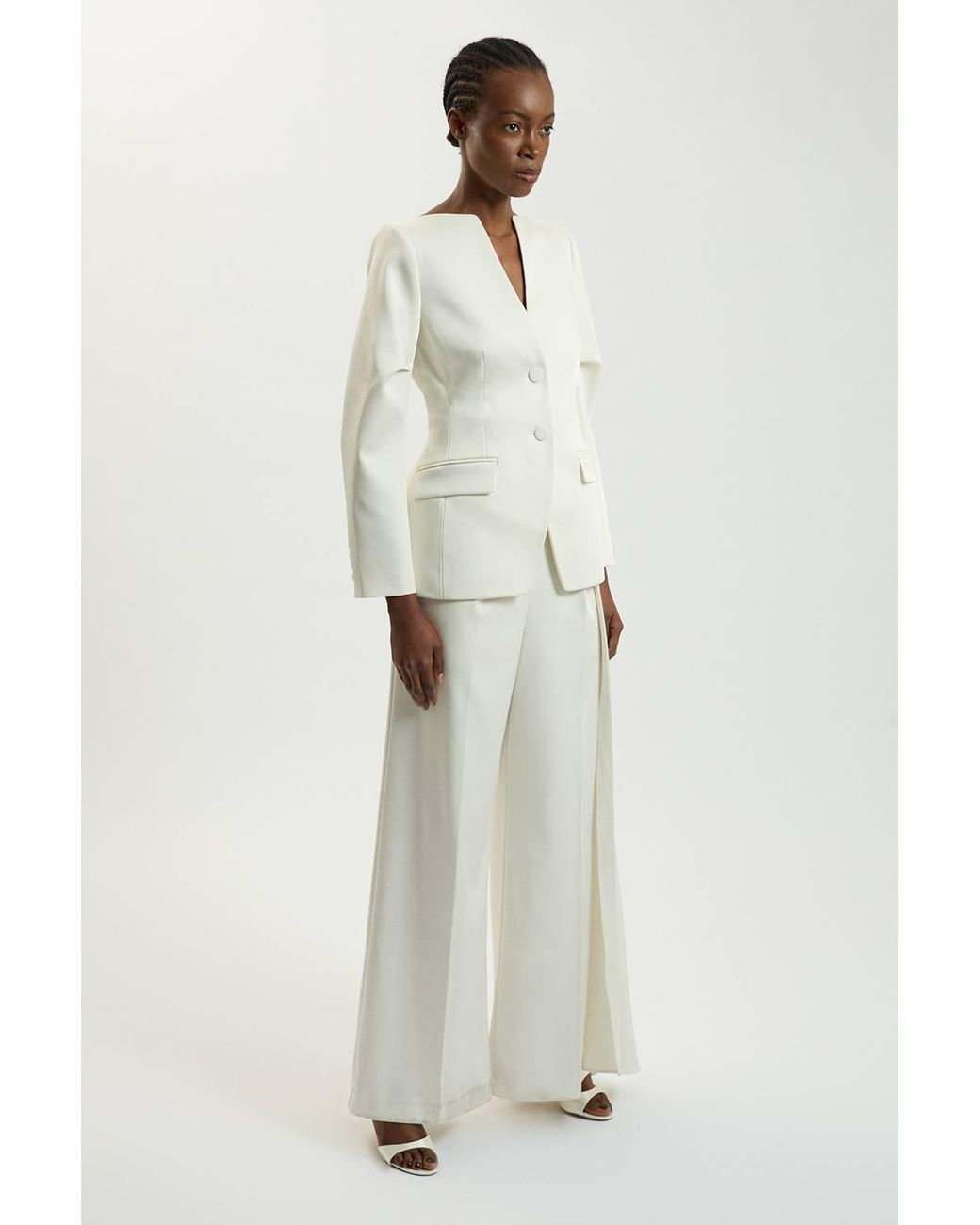 Karen Millen Natural Petite Tailored Satin Collarless Blazer