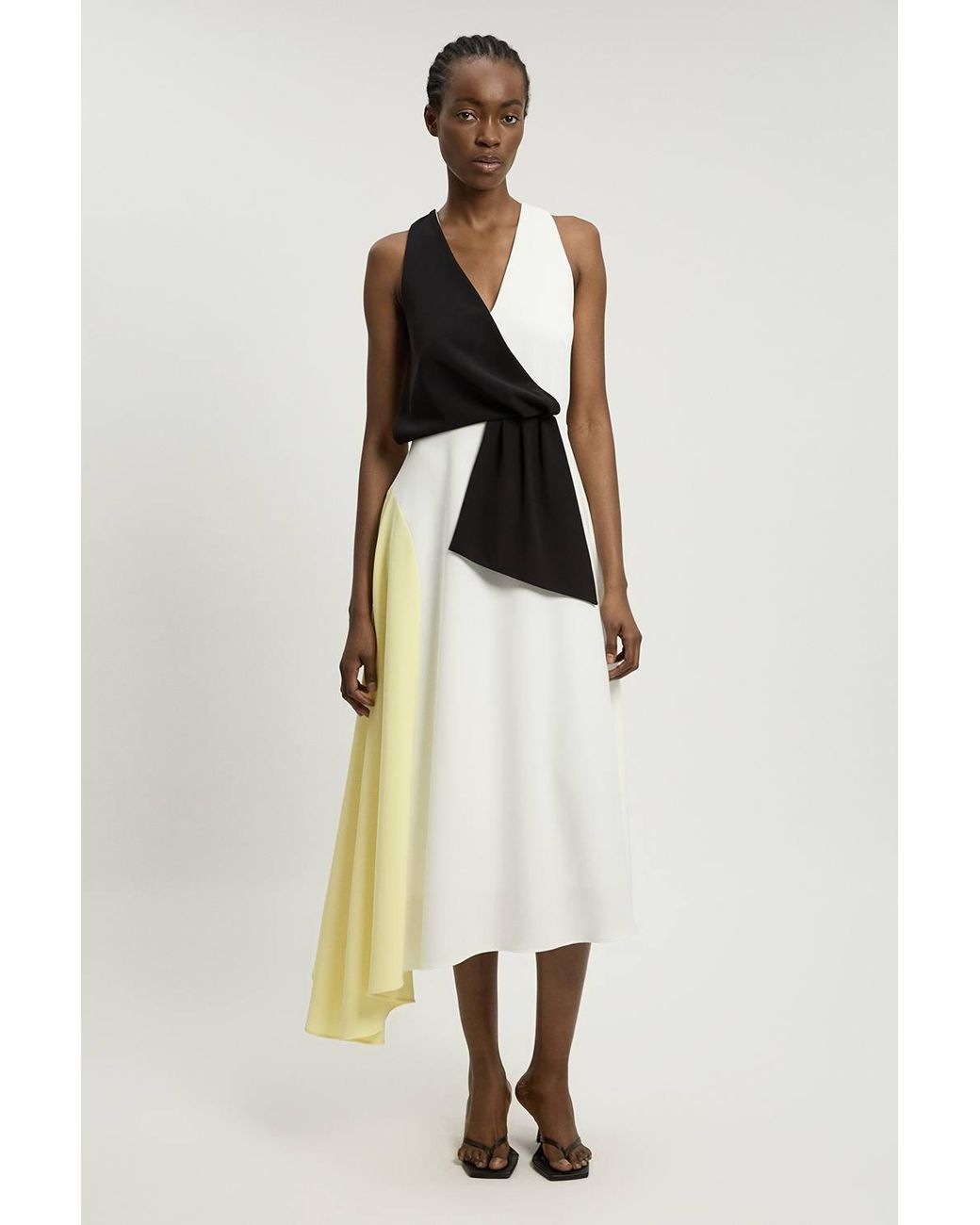 Karen Millen Natural Soft Tailored Colour Block Detail Midi Dress