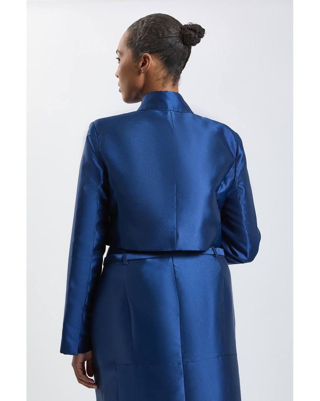 Karen Millen Blue Plus Size Forever Satin Twill Cropped Wrap Tailored Jacket